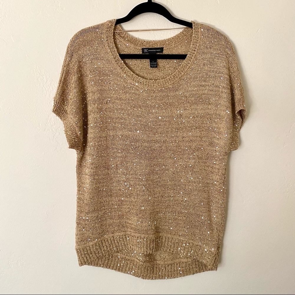 [ Sold ] Gold Sequined Knit Top by International Concepts (INC), Large